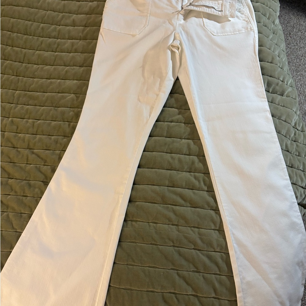 Democracy White Denim Flare Jeans with Branded Waist Label
